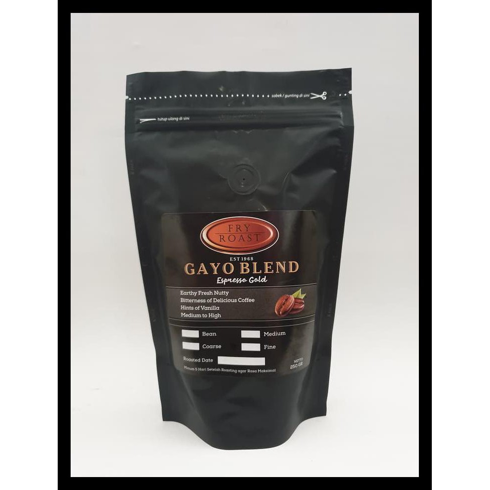 

Kopi Gayo Blend Gold 250 Gram (Arabika/Robusta) Biji/Bubuk - Biji Terbatas