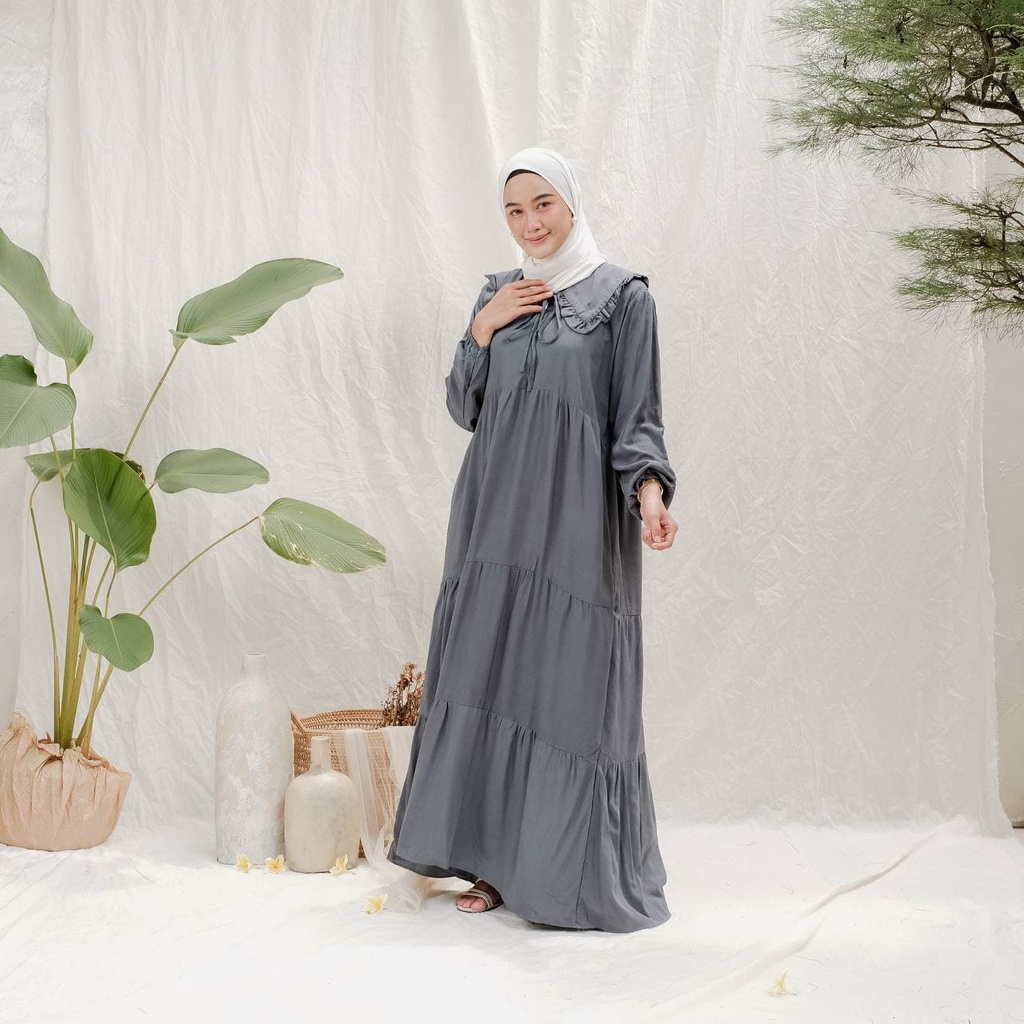 Gamis Susun Medina Rayon Premium Dress Wanita Susun Lengan Panjang Baju Wanita Busui Kekinian LD 112 cm