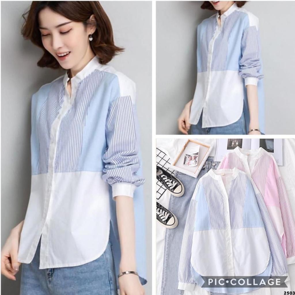 KEMEJA KATUN SM 250305 STRIP CHEST KOMBI 110