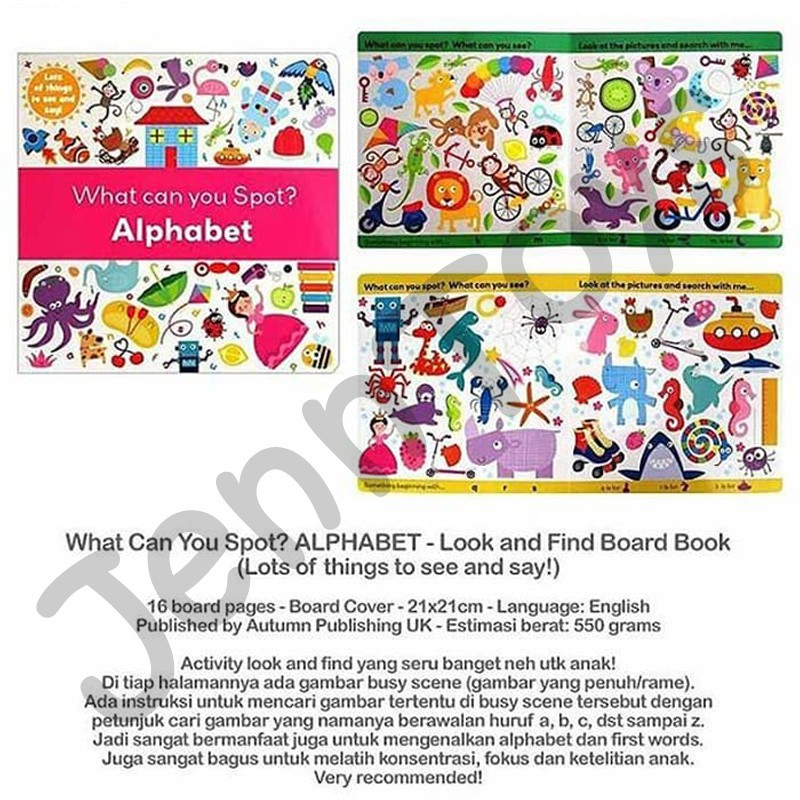 JennToys - Buku Board Book Import Buku cerita buku anak - AB104 What Can You Spot Alphabet