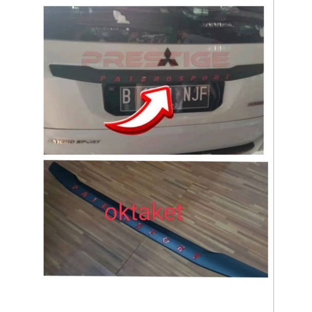 trunk lid list bagasi belakang all new Pajero 2016-2020 hitam dop emboss merah