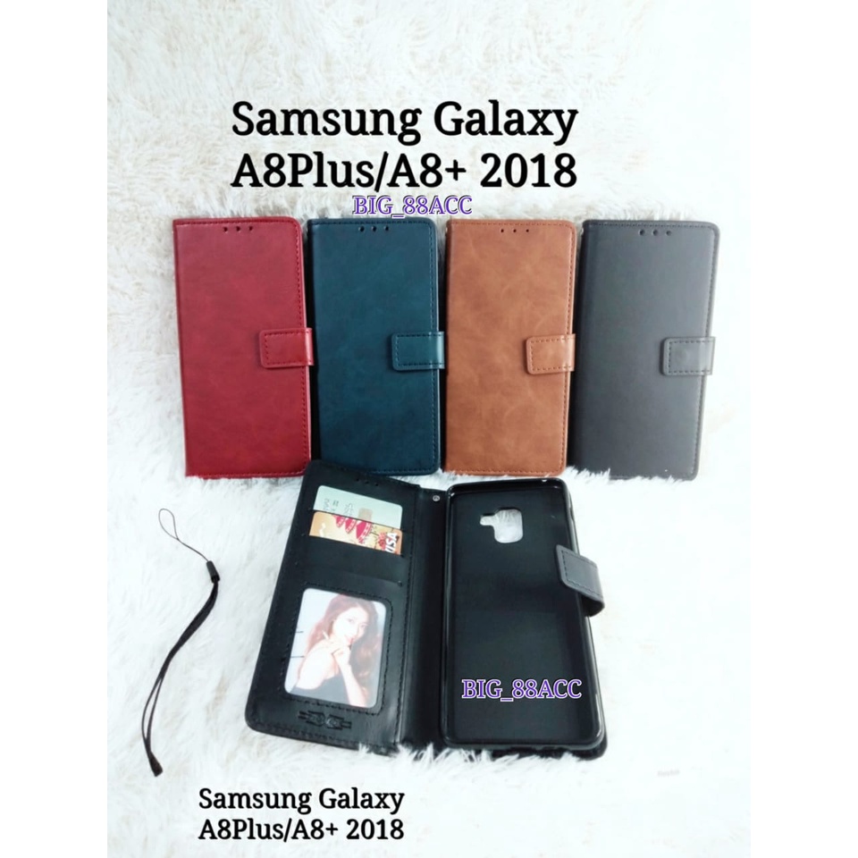 Leather Case Flip Cover Kulit Samsung Galaxy A8 Plus 2018 A8 Plus Sarung Dompet Premium