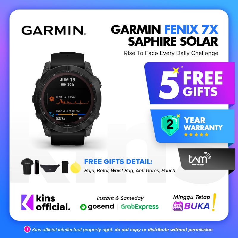 Garmin Fenix 7X Solar Sapphire Ti w/ Silicone Band - Garansi Resmi TAM