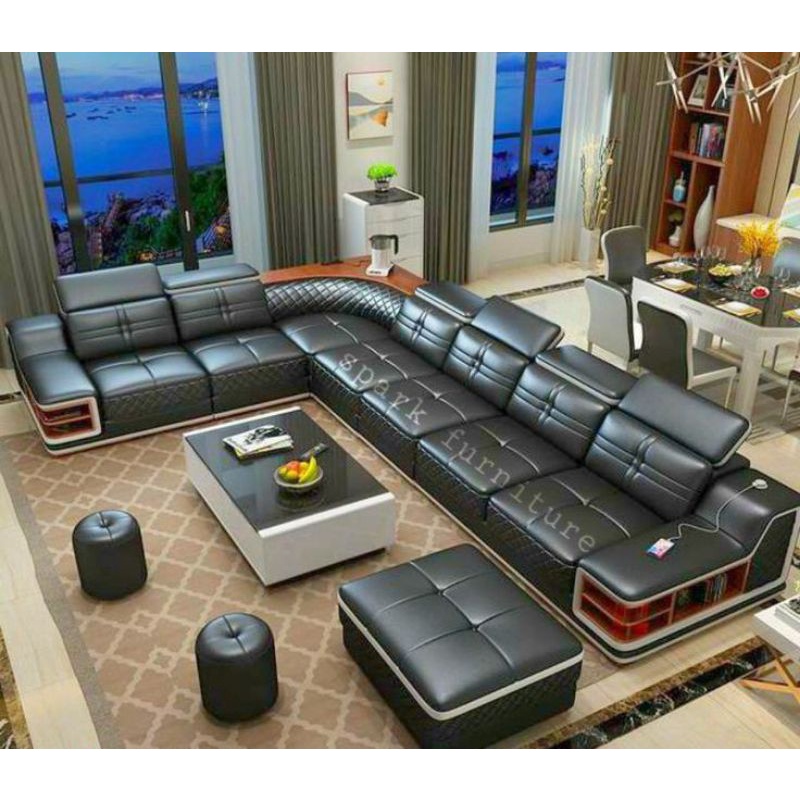Sofa U Kulit Modern Mewah Sofa Tamu Jati Kuat Awet Sofa Keluarga