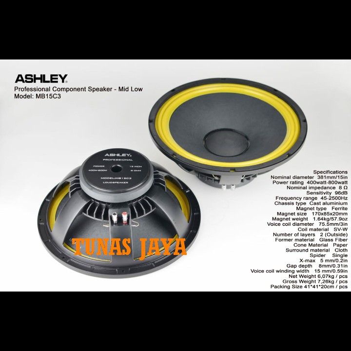 Speaker Ashley MB 15C3 15 inch Body Besi Dirall Voice Coil 3inch MB15C3