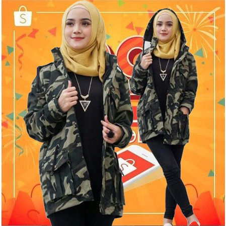 Promo Jaket Cewe Army Wanita Parka Doreng HIGH QUALITY COD Jaket Army Parka loreng Tebal Berkualitas Elegan