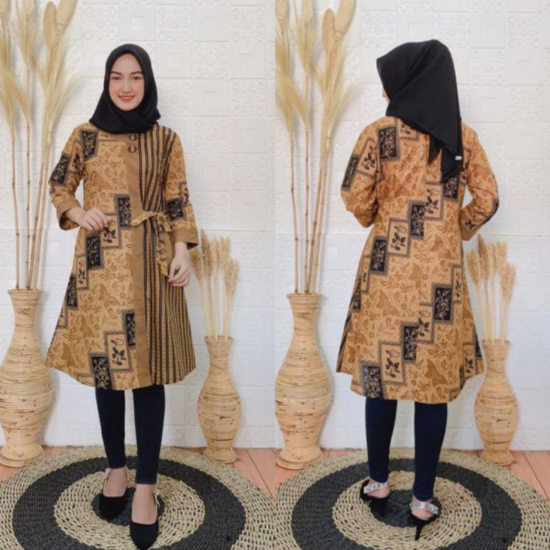 M-L-XL-XXL Batik wanita ASJ SA HRB026 Kenongo Kemeja Tosca Pendek-T. Kupu coklat