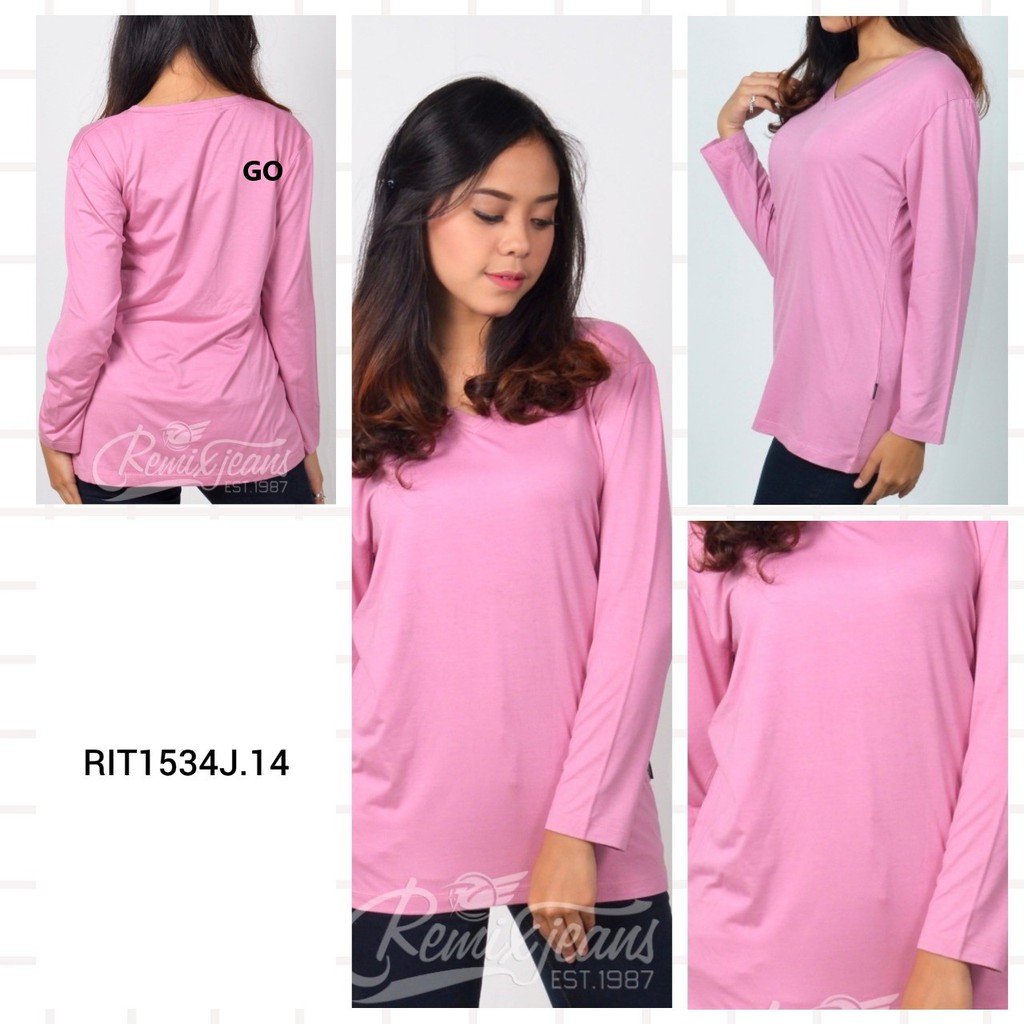 gof REMIX By (CARDINAL)   KAOS OBLONG Wanita T-Shirt Lengan Panjang Kerah V-Neck