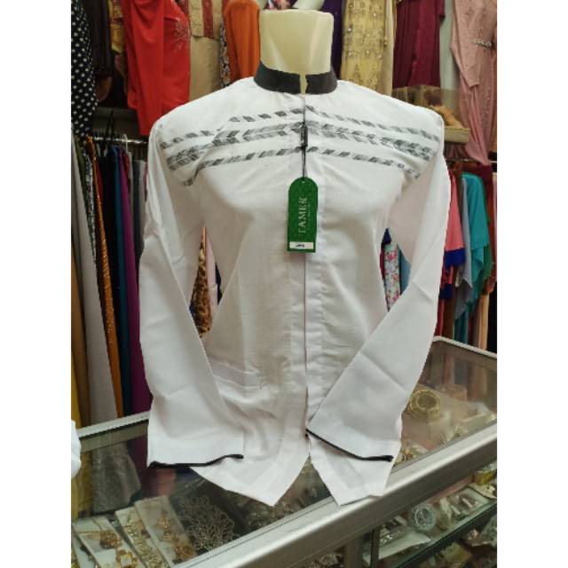 Baju Koko Takwa Pria Katun Putih Panjang Bordir Tamer Linus