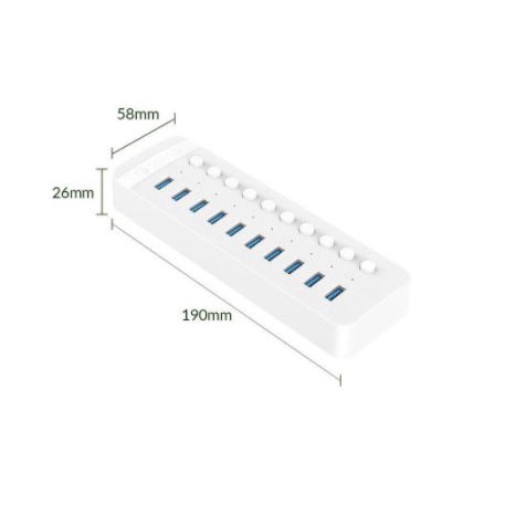 Usb 3.0 hub orico 10 port 5Gbps switch on off adapter 100m cable ct2u3-10ab - Terminal usb3.0 10 slot saklar adaptor