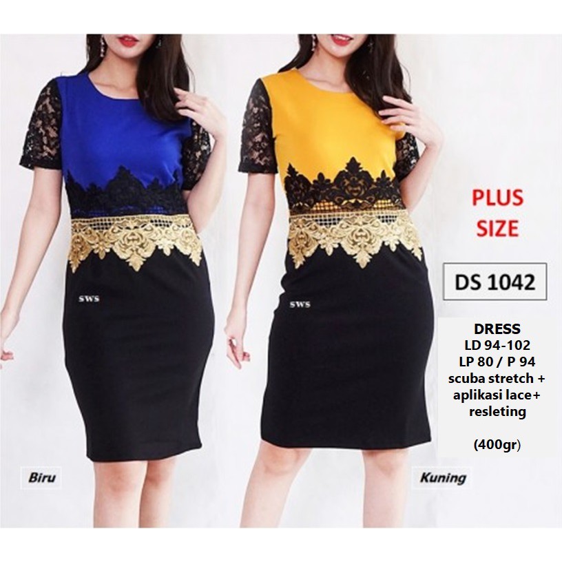 DS1042 - DRESS PESTA DRESS LACE MIDI DRESS SCUBA BRUKAT IMPORT BIGSIZE