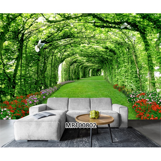 PHOTOWALL MURAL DINDING MOTIF PEMANDANGAN ALAM HUTAN HIJAU 3D