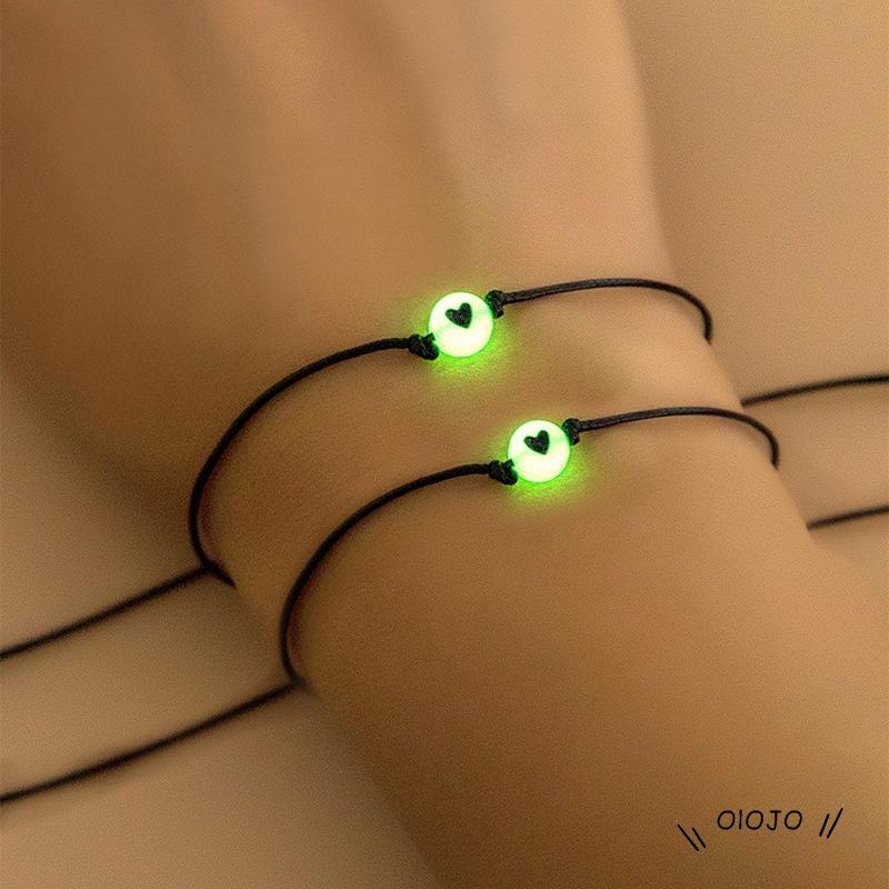 Gelang Tali Adjustable Dengan Manik-Manik Hati Luminous Untuk Pasangan / Persahabatan - ol2