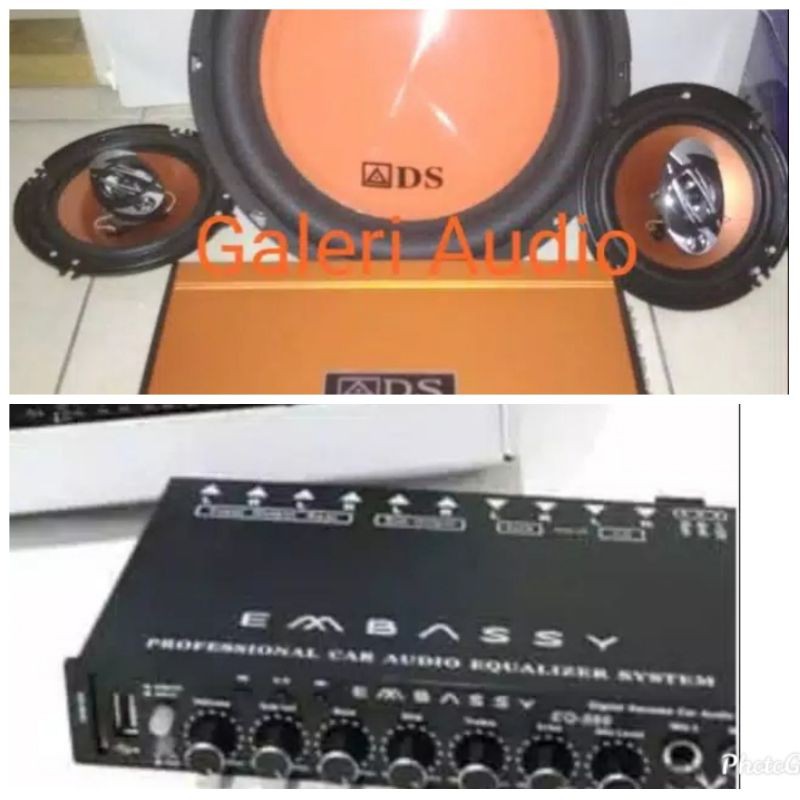 PAKETAN FULLSET ADS POWER 4CHANEL+ SUBWOOFER 12+SPEAKER 6, 5 INCH DAN PARAMETRIK EMBASSY BLUETOOTH
