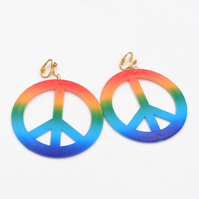 SIY  Hippie Costume Jewerly Set 60s 70s Rainbow Peace Sign Pendant Necklace Earrings