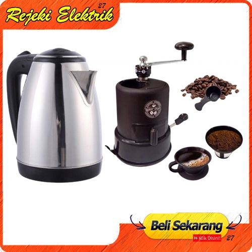 Coffee Grinder Set Gilingan Kopi Starcam + Fleco Teko Ketle Pemanas Air  - Paket Pembuat Kopi