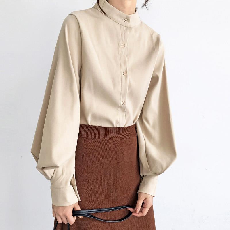 Black stand collar shirt female design sense of minority light familiar French temperament shirt ret