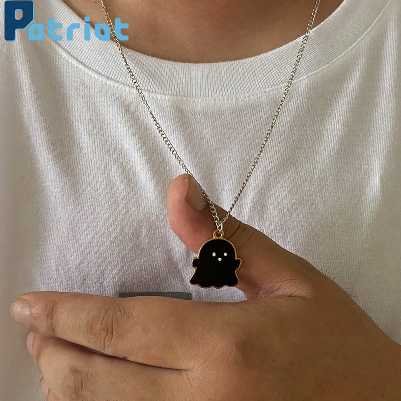 [ Cute Halloween Black White Small Ghost Pendant Necklace For Lover  Copule  ]