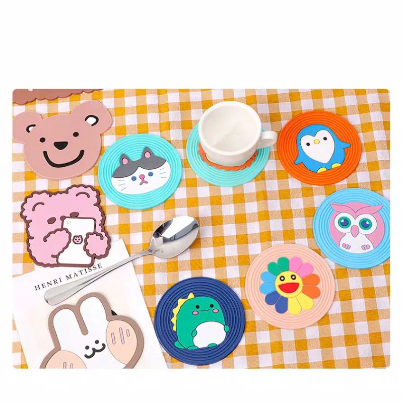 Tatakan Gelas Silikon Lucu / Tatakan Gelas Kartun Lucu