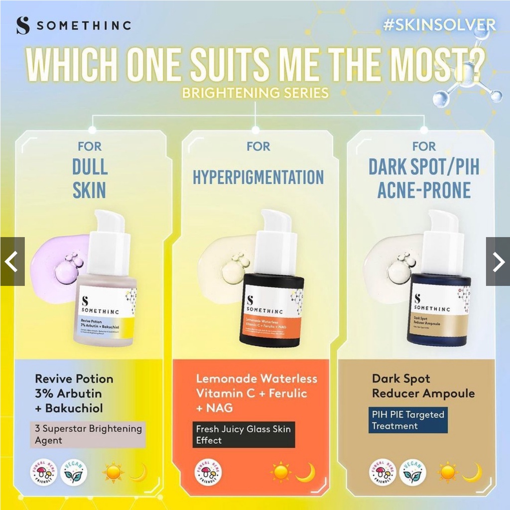 [PROMO SPESIAL] BPOM SOMETHINC SKIN SOLVER BRIGHTENING Series 20ml - Revive Potion 3% Arbutin + Bakuchiol | Lemonade Waterless Vitamin C + Ferulic + NAG | Dark Spot Reducer Ampoule 100% ORIGINAL