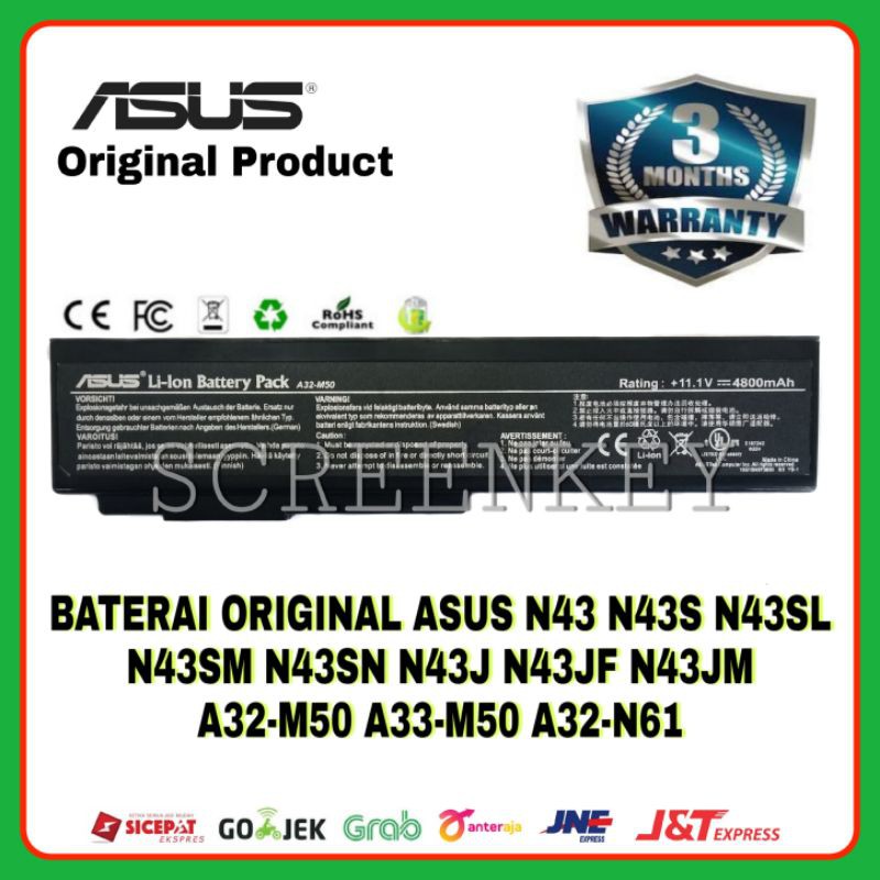 Baterai Batre Batrai Laptop ASUS N43SM N43SN N43SL N43S N43J N43JF N43JM N52J M60 A32-M50 A33-M50