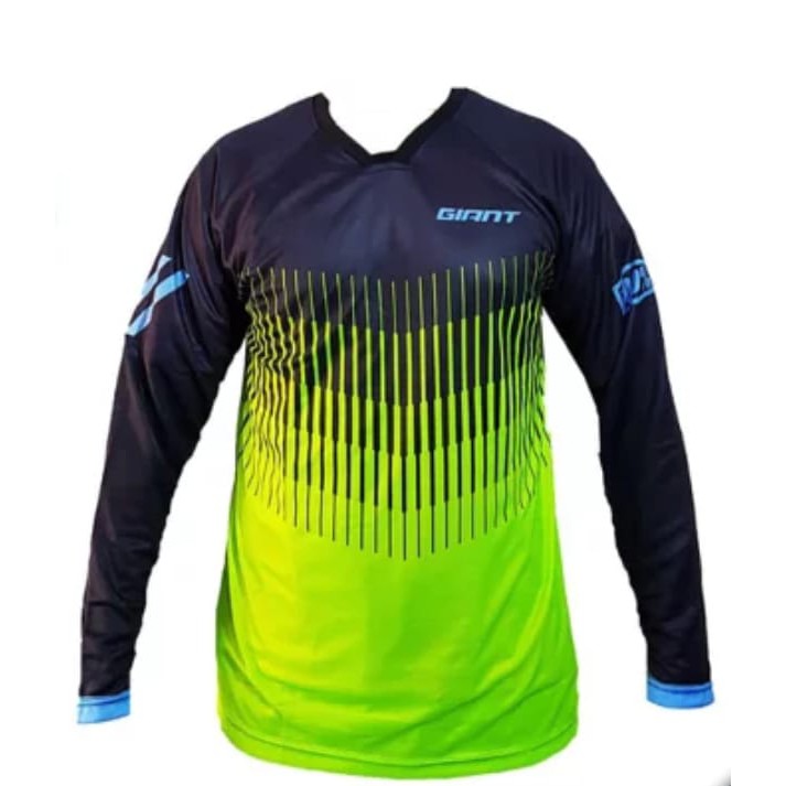 Jersey Kaos Seragam Sepeda Gowes MTB DH BMX Downhill Lengan Panjang Giant Motif Hijau Stabilo