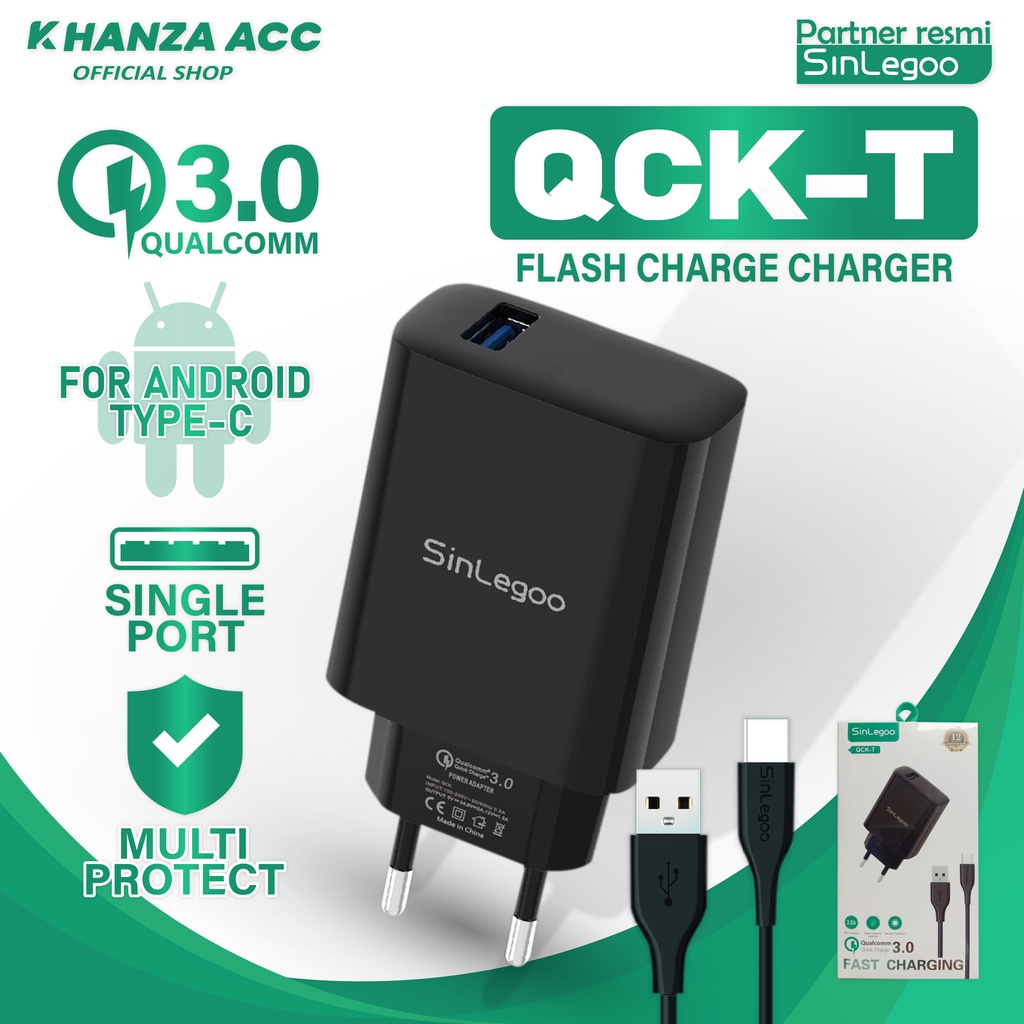 KHANZAACC SINLEGOO QCK-T Charger Qualcom 3A Fast Charging Include Kable Type-C