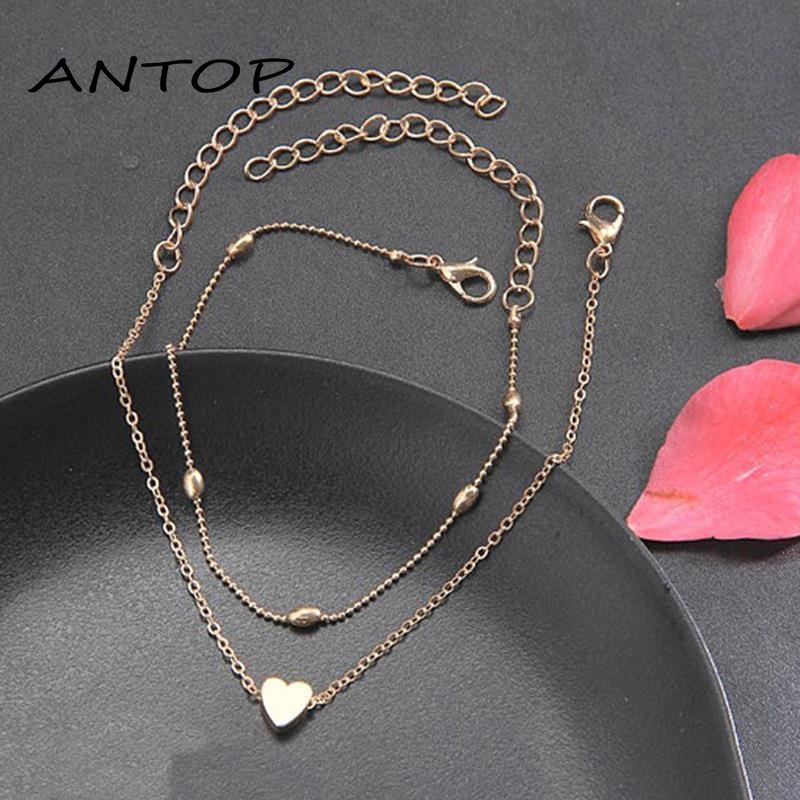 Fashion Gaya Liburan Pantai Eropa Dan Amerika Double-Layer Love Anklet Ladies Jewelry ANTOP