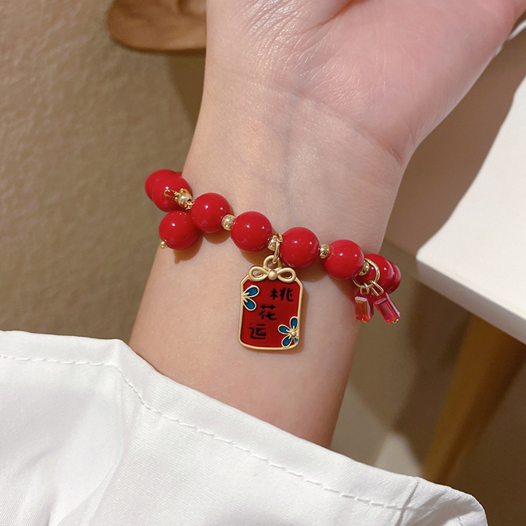 Hu Hu Hu Hu Hu Alat Bantu Pasang Kacamata♡ Gelang Manik-Manik Warna Merah Gaya China Untuk Aksesoris Natal