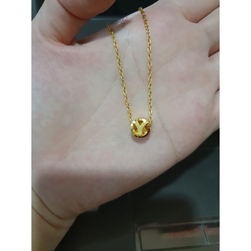 set kalung dan liontin inisial huruf Y elegant emas asli