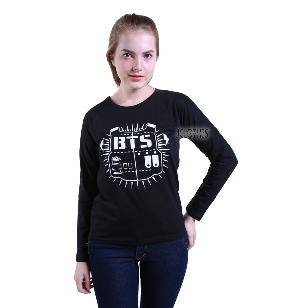 Kaos Wanita / Kaos Cewe / T-Shirt Wanita Lengan Panjang BTS - Hitam
