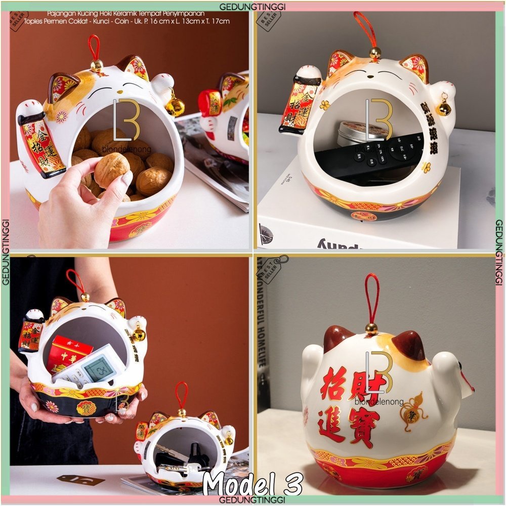 Toples Tempat Permen Kue Chocolate Coklat Coin Manisan Kotak Box Dekorasi Parcel Parsel Hampers Kado Hadiah Imlek Patung Pajangan Boneka Kucing Hoki Maneki Neko Maneko Neki Rejeki Lucky Cat Cina China Jepang Tahun Baru Cina Shio Kelinci 2023 Cny Keramik