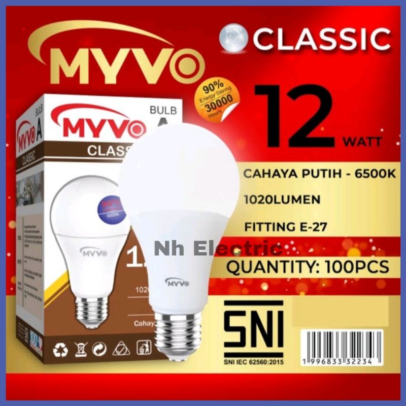 Lampu Led Bohlam Myvo Classic 12 Watt - Led 12w Classic Myvo - Led 12W Classic Myvo Garansi 1 Tahun