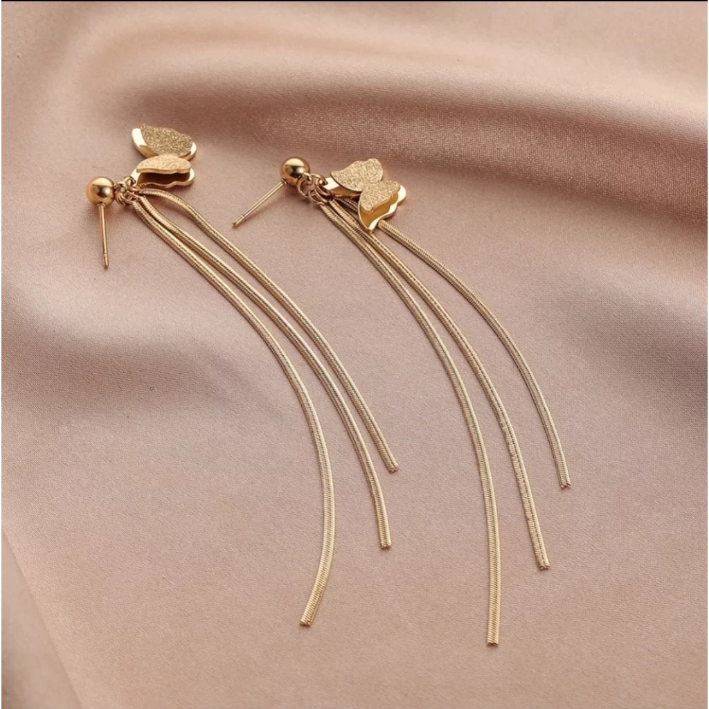 Anting Titanium Jurai Kupu - Kupu Dengan Pentul Warna Rose Gold dan Gold