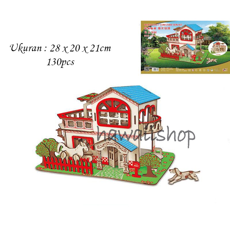 Hawaii Shop Puzzle 3D DIY  bahan kayuFARM HOUSE mainan puzzle edukasi anak (kado &amp; pajangan)