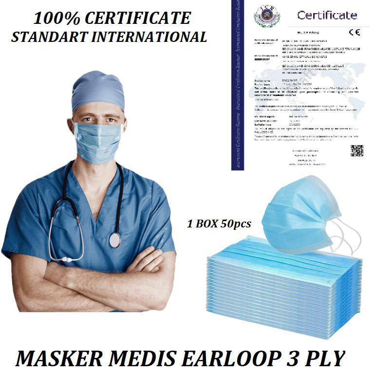 Masker Medis 3ply Earloop 1 box isi 50pcs