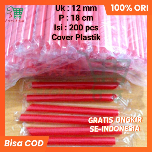Sedotan Bubble Merah Steril 1218 isi 100 pcs | Sedotan Boba Steril