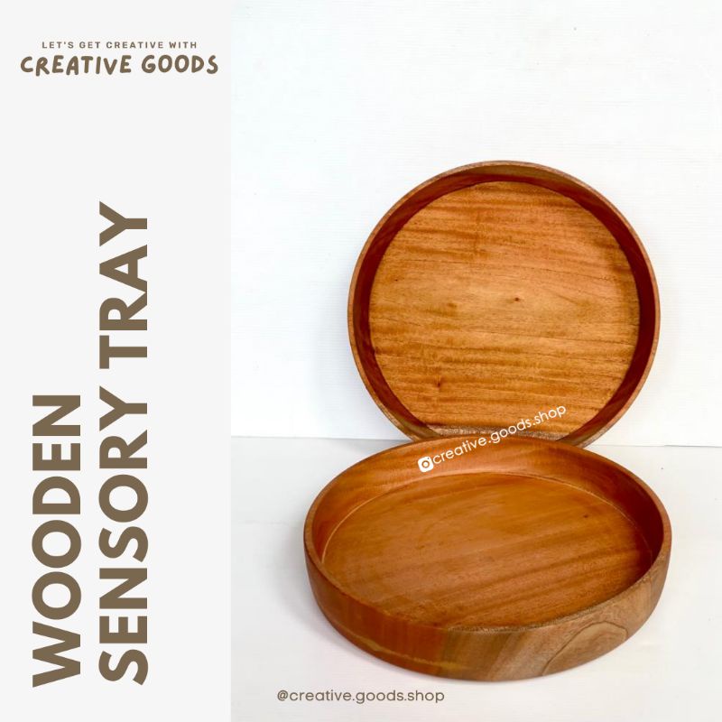Wooden Sensory Tray / Nampan kayu Bulat untuk bermain sensori