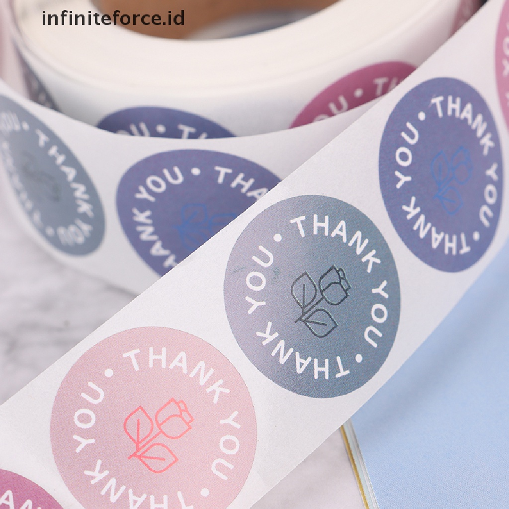 Infiniteforce.id 500pcs / Set Stiker Label Motif Bunga Tulisan Thank You Untuk Scrapbook / Hadiah