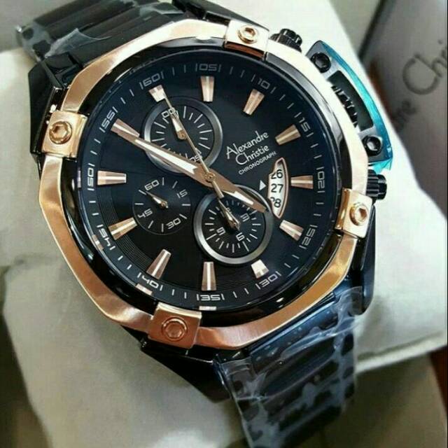 JAM TANGAN PRIA ALEXANDER CHRISTIE 6225 HITAM ROSE GOLD ORIGINAL