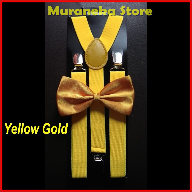 PAKET SUSPENDER BRETEL DASI KUPU BOWTIE GOLD KUPU2 KREM KUNING CHAMPAGNE CREAM TALI JOJON DEWASA