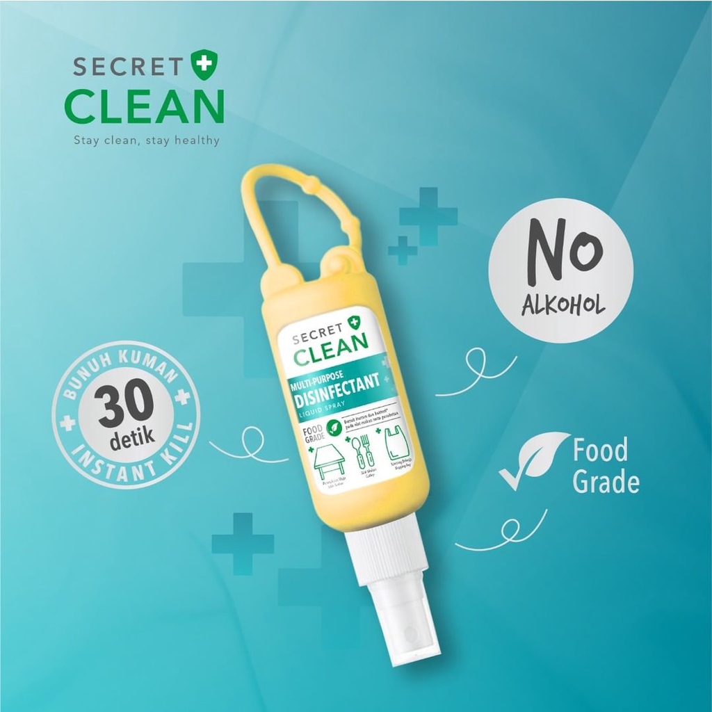 ⭐BAGUS⭐  SECRET CLEAN Disinfectant Liquid Spray Food Grade 60ml + Silicone Case Warna Warni | Desinfectan Disenfectan