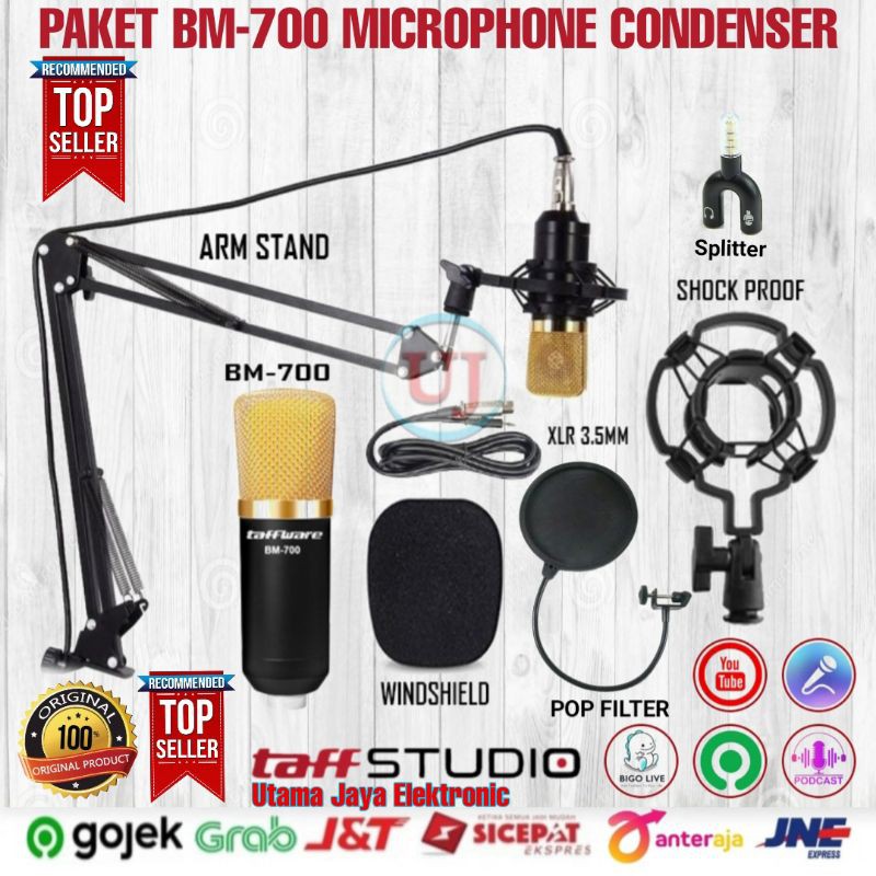 Paket Smule Mic BM700 Stand Arm NB35 Pop Filter Mikrofon Kondenser