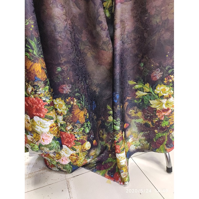 Kain Jacquard Floral Mawar Coklat