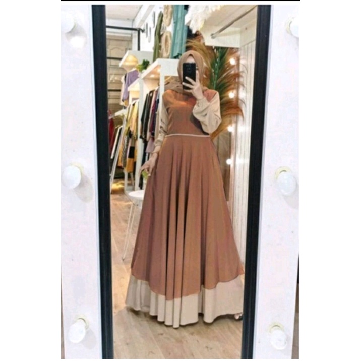 Raissa gamis terbaru | dress wanita terbaru 2021 kekinian remaja mewah | dress premium kombinasi 2 warna polos simpe elegan l cerutty babydoll mix diamond | baju gamis malaysia trand | fashion wanita terbaru | baju kondangan-Mocca cream
