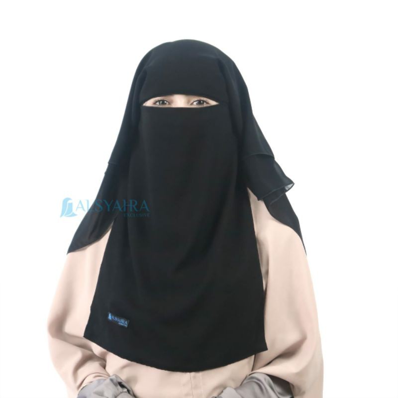 Niqab Yaman 2 Layer  Sifon Sliky Jetblack By Alsyahra Exclusive