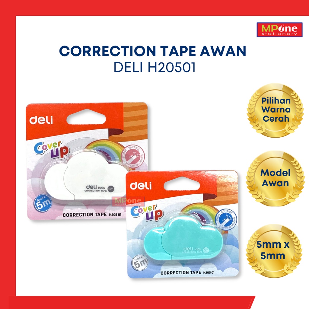

(1 PCS)Correction Tape Deli Bentuk Awan / Tip X Kertas Deli / Correction Tape Deli H20501
