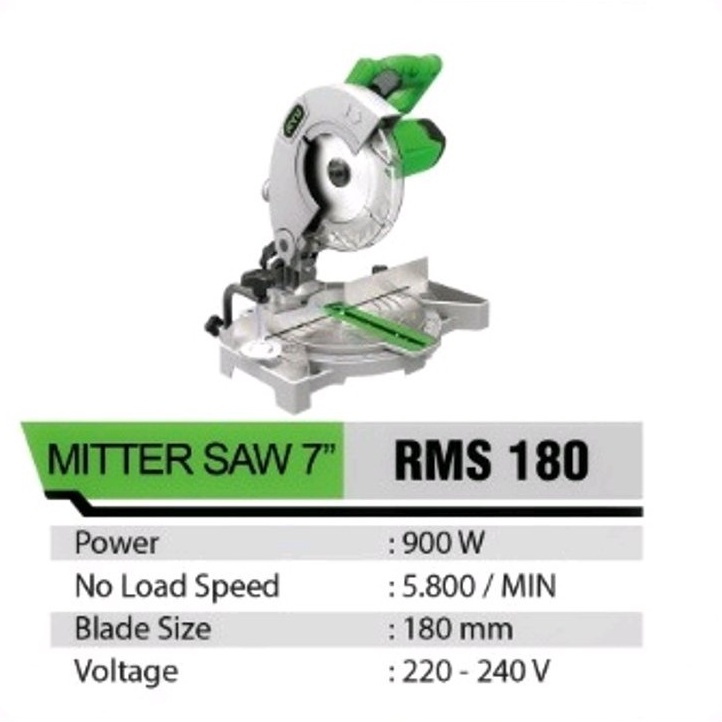 Ryu RMS 180 Mitre Saw / Mesin Pemotong Kayu / Mitter Saw Alumunium 7'' RMS 180 / Miter Saw 7 inch RMS180