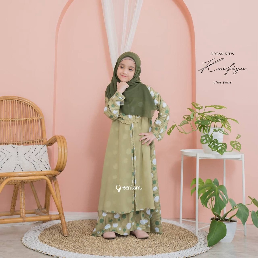 Greenism Gamis Anak Usia 1 - 10 Tahun  Kaifiya Quality Premium Dress - Gamis Kids Baju Muslim Anak Perempuan Pakaian Muslim Anak Perempuan