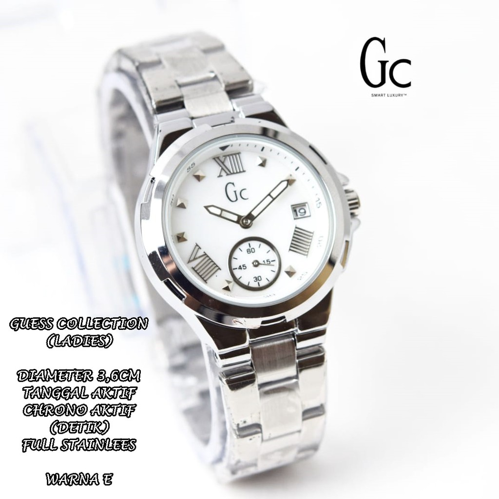 JAM TANGAN WANITA GC FULL STAINLEES BODY BULAT TANGGAL &amp; CHRONO AKTIF